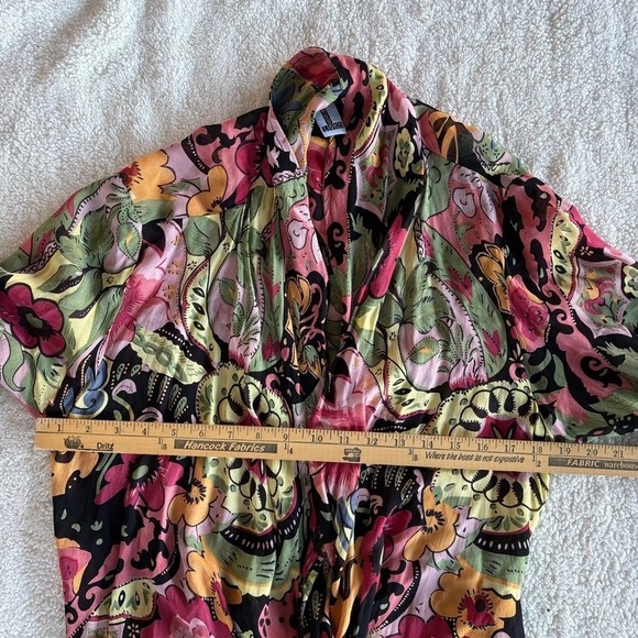 Kimono Loco Floral Paisley Open Front Boho Tie Waist Robe Tunic L/XL Multi Color - Picture 12 of 13